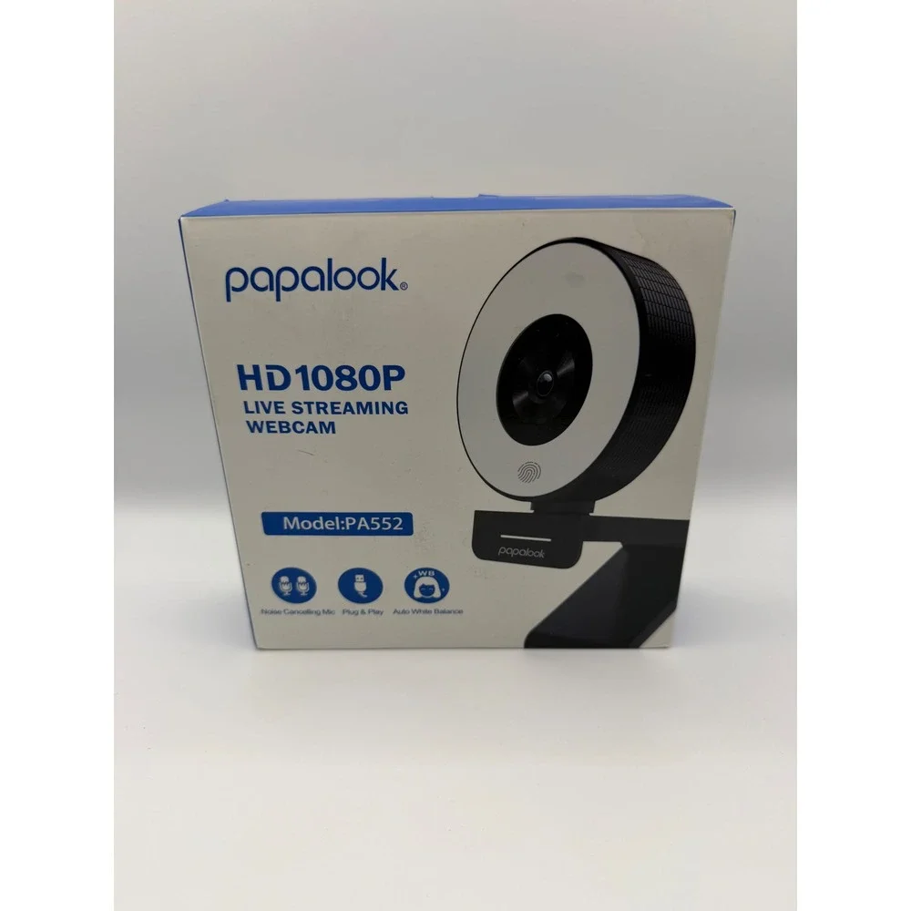 Papalook PA552 HD 1080P Live Streaming Webcam with Ring Light Dual Mic Black